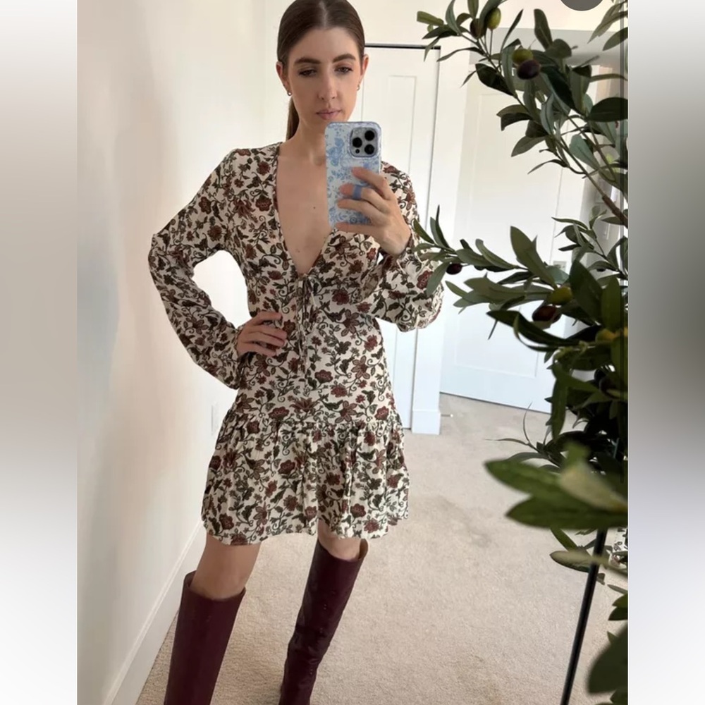 H&M V-neck floral dress long sleeves boho chic Small